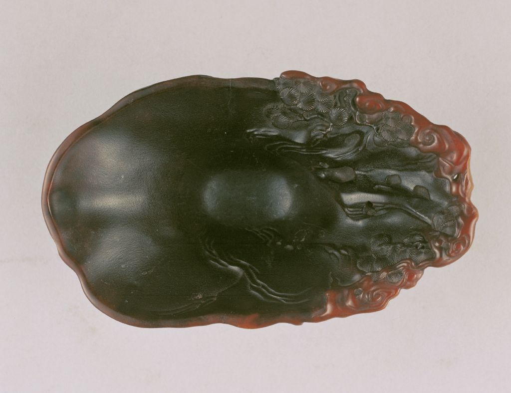 尤侃款犀角雕山水人物杯口